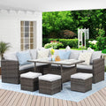 7 Piece Outdoor Dining Sectional Sofa with Dining Table and Chair U5122