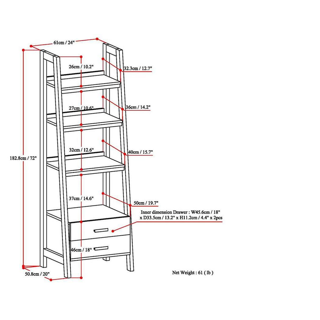 Solid Wood Ladder Shelf with Storage Distressed Gray Z859474