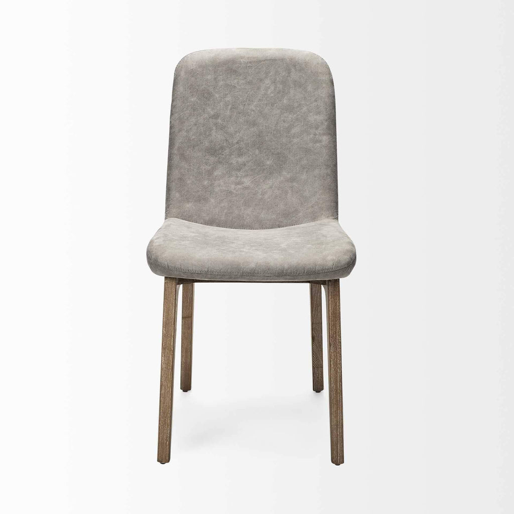 Grey Fabric Dining Chair with Medium Brown Wood Base L9810