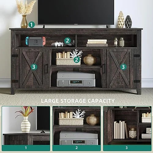 Farmhouse Barn Door TV Stand for 65 Inch TV Dark Rustic Oak W53190