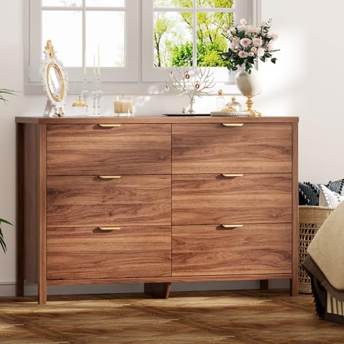 Natural Walnut 6 Drawer Wood Dresser J41906