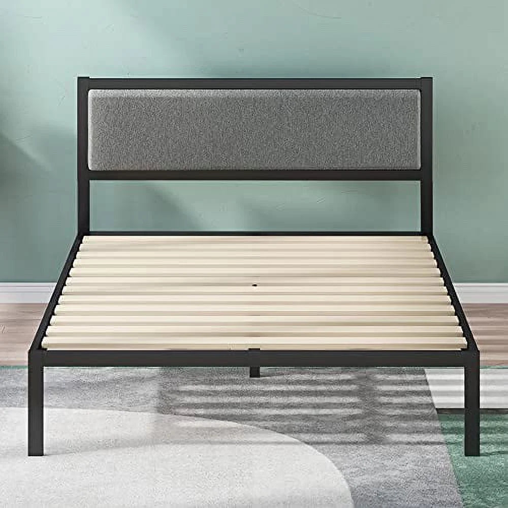 14" Steel Platform Bed Frame with Upholstered Headboard, Twin G30656