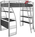 Gray Metal Frame Twin Loft Bed with Desk and Bookcase Y8855