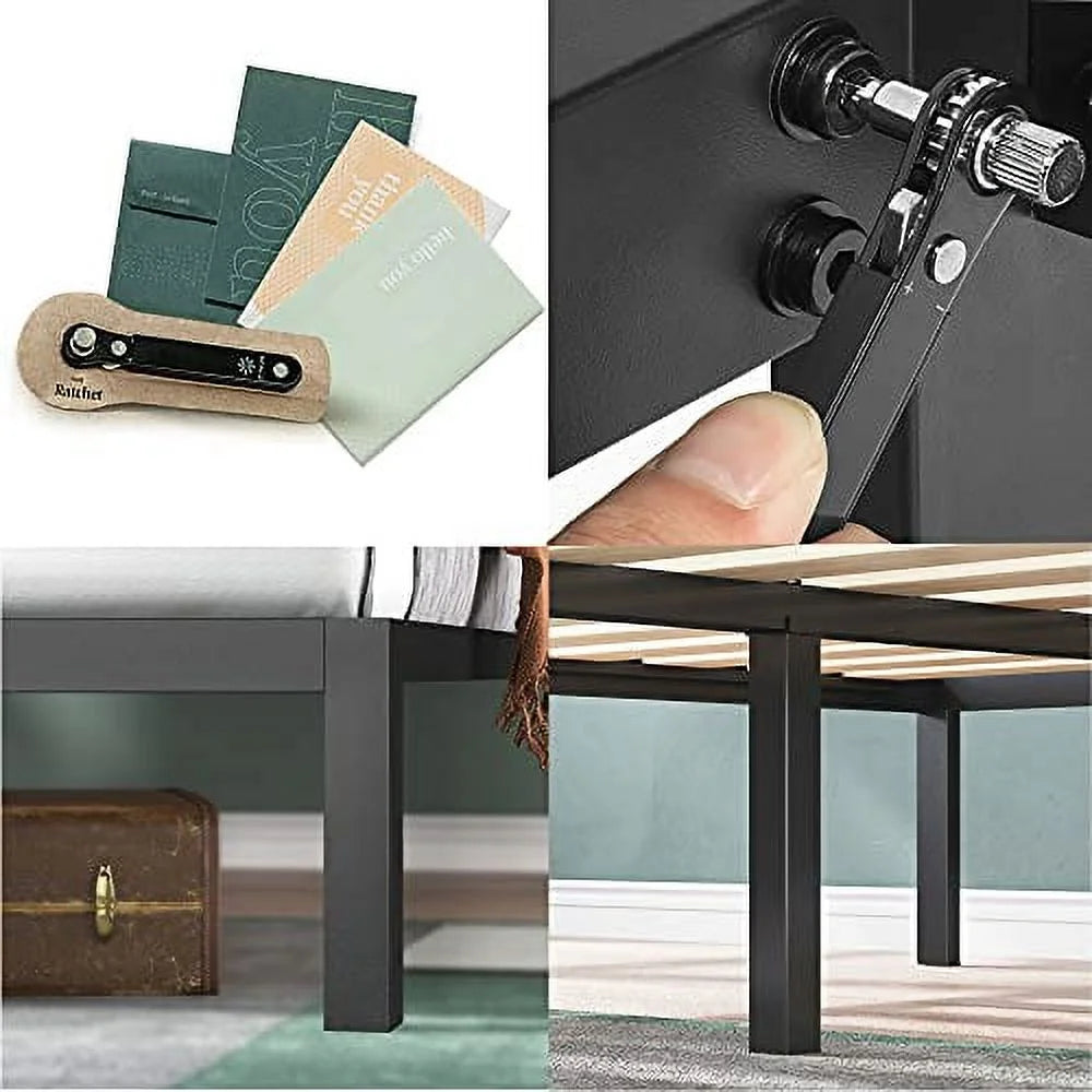 14" Steel Platform Bed Frame with Upholstered Headboard, Twin G30656