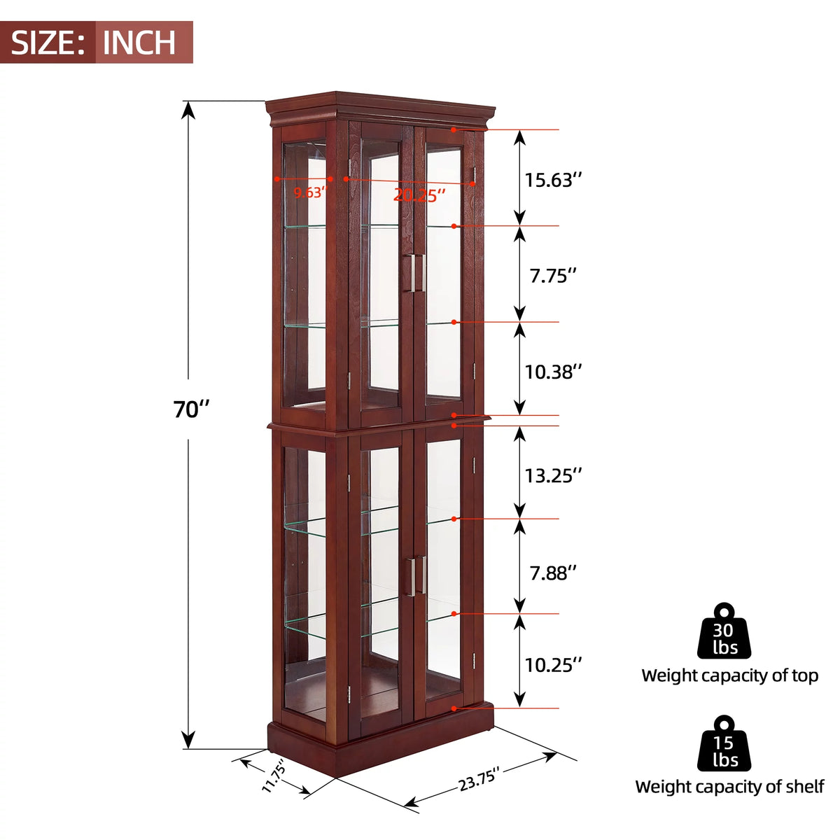 6-Tier Lighted Curio Display Cabinet with Adjustable Shelves and Tempered Glass Doors U7730