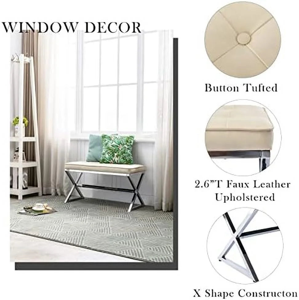 PU Leather Upholstered Entryway Bench with Metal X Legs Y2266