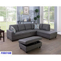 3 Piece Dark Grey Faux Leather Sectional Sofa Set with Ottoman N76713