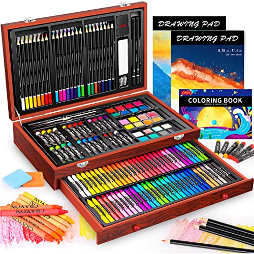 153-Pack Art Set in Wooden Case with 2 A4 Sketch Pads N5358