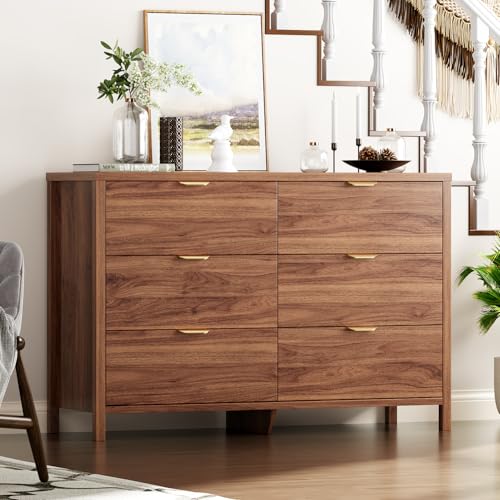 Natural Walnut 6 Drawer Wood Dresser J41906