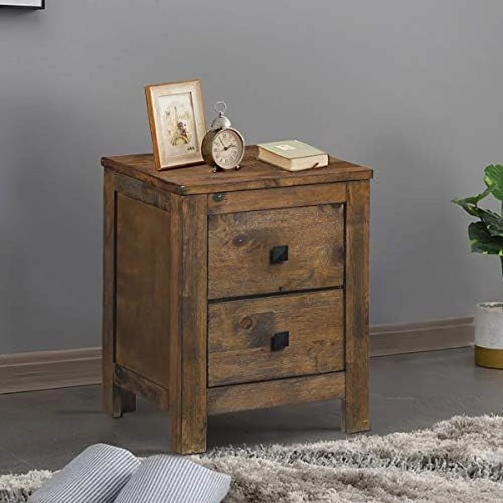 Rustic Wooden Nightstand with 2 Sliding Drawers X127