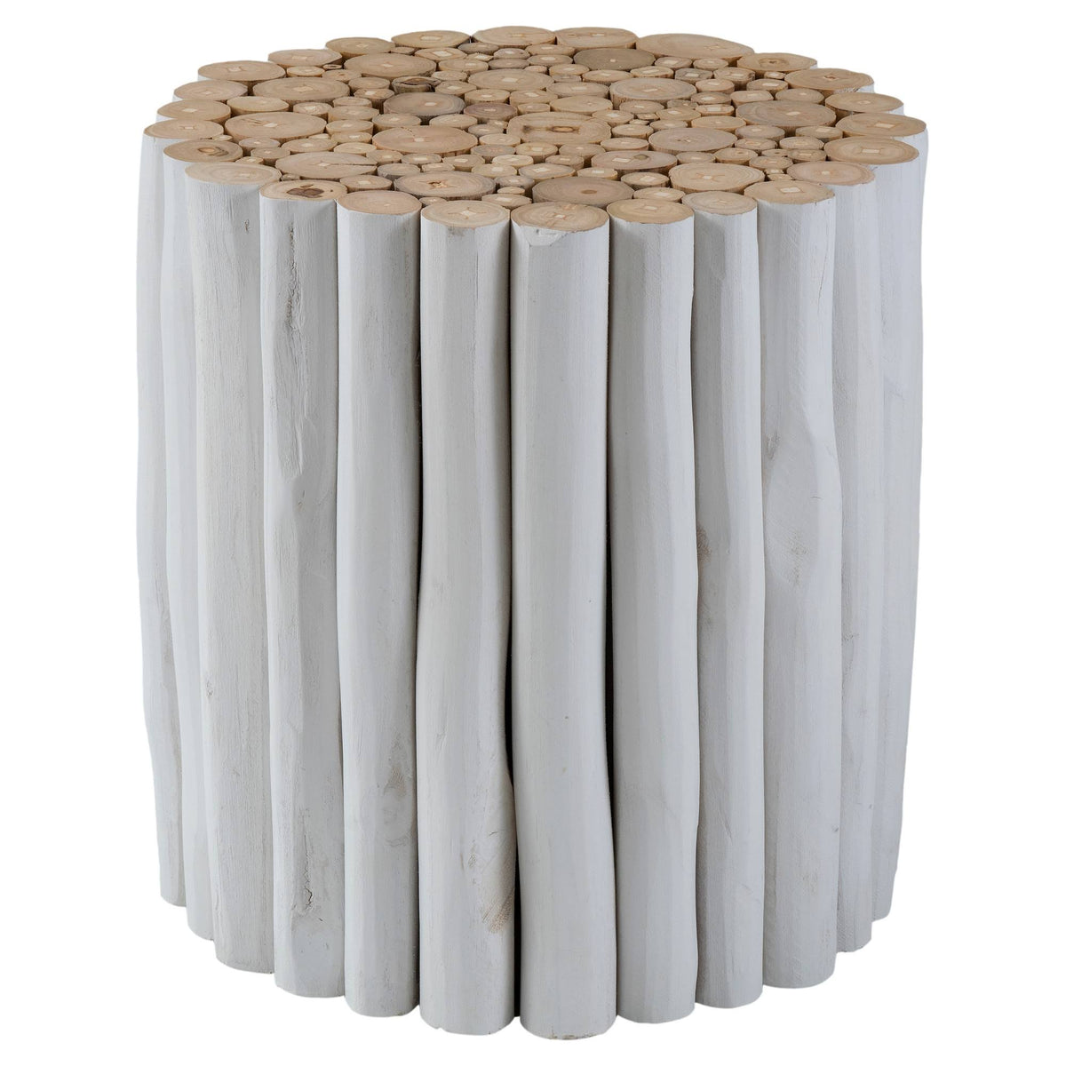 White Round Teakwood Side Table K406254