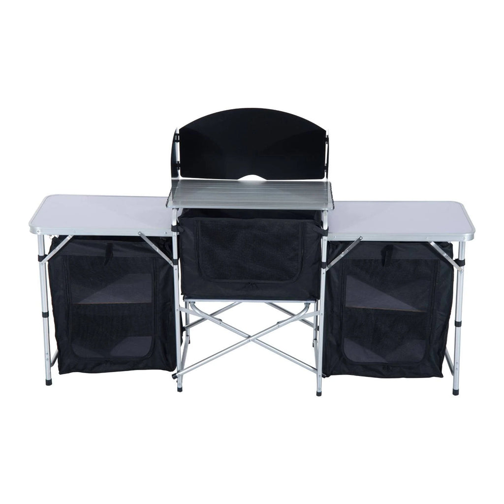 Black and Silver Folding Camping Kitchen Cabinet Picnic Table F361344