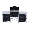 Black and Silver Folding Camping Kitchen Cabinet Picnic Table F361344