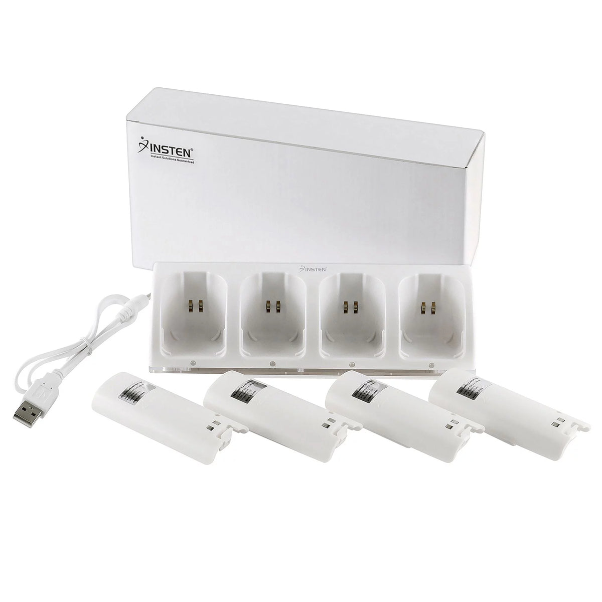 White Wii U Quad Remote Controller Charger Dock Station with 4x Rechargeable Battery Pack F982639