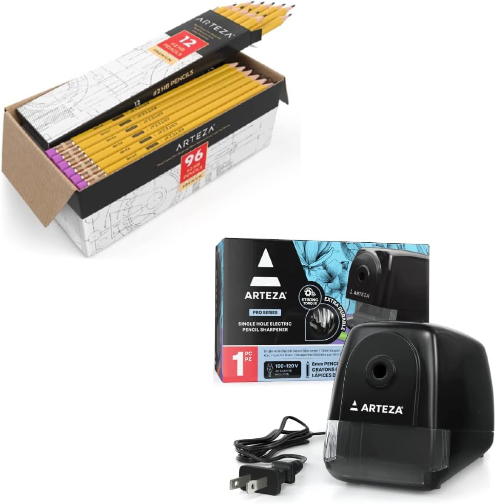 HB #2 School Pencils, Pack of 96, Black, Electric Pencil Sharpener, Pack of 2 T467352