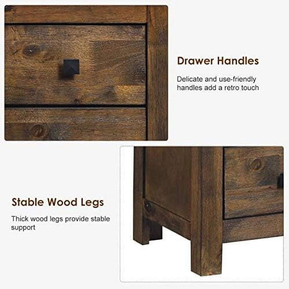 Rustic Wooden Nightstand with 2 Sliding Drawers X127