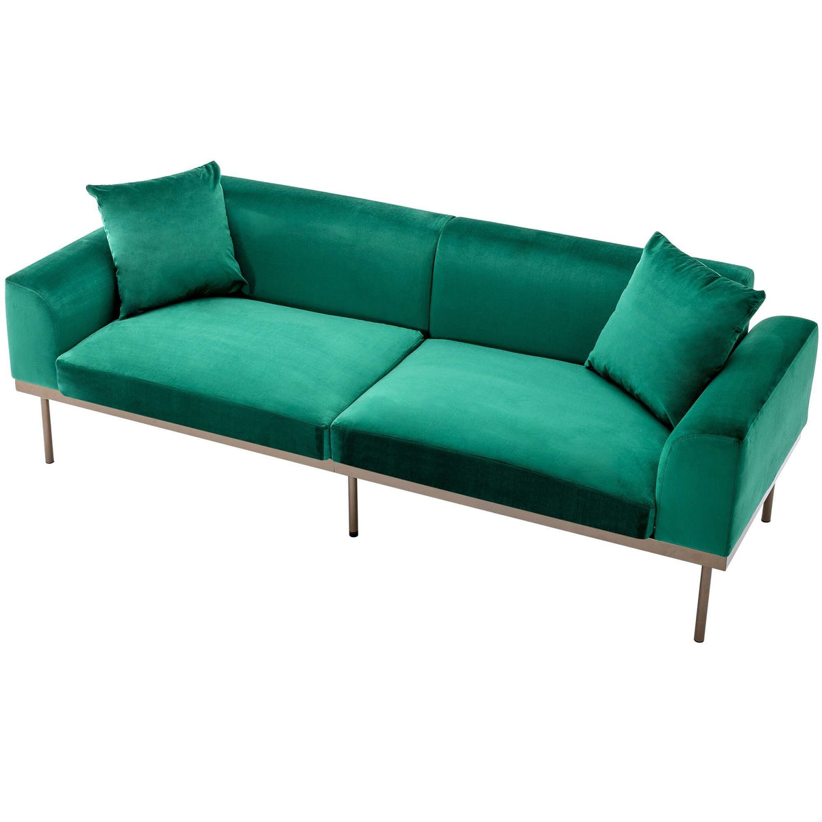 Green Velvet Loveseat Sofa with Two Pillows N8280