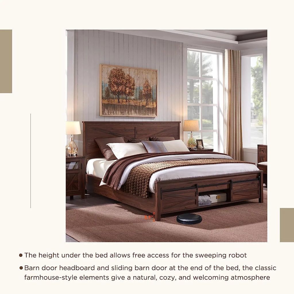 King Bed Frame with Headboard and Storage Cabinets, White R119