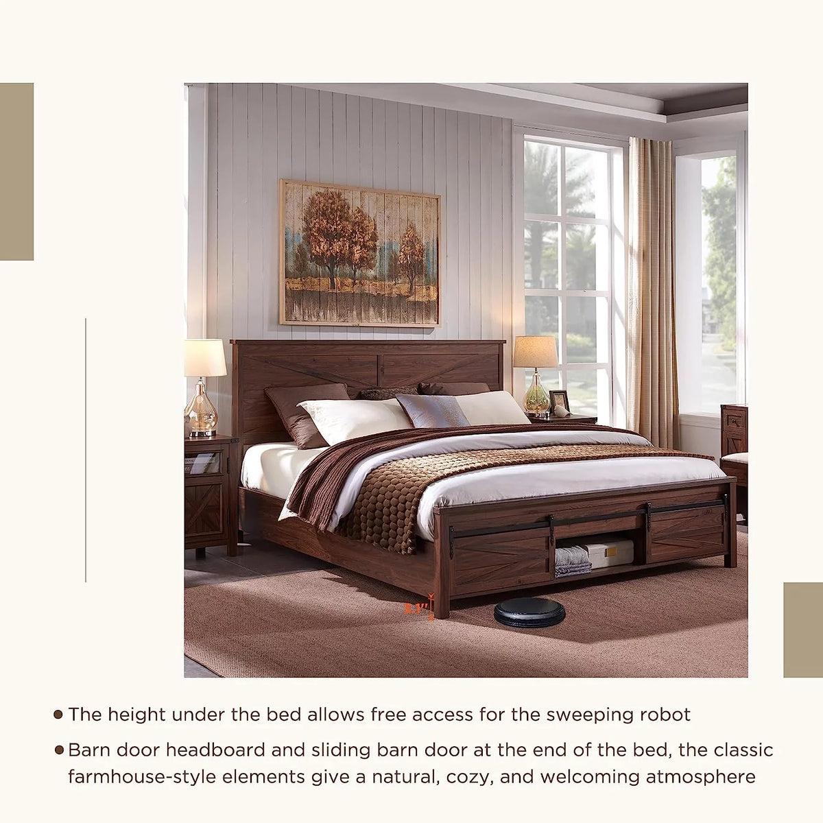 King Bed Frame with Headboard and Storage Cabinets, White R119