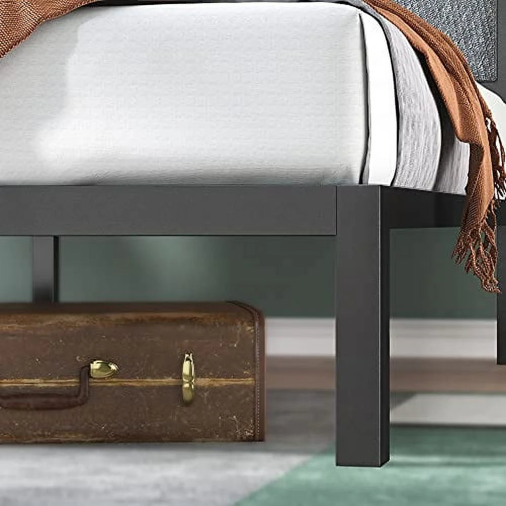 14" Steel Platform Bed Frame with Upholstered Headboard, Twin G30656