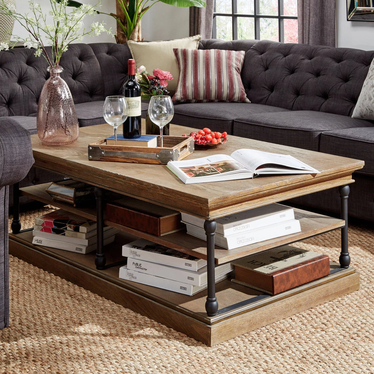 Brown Rectangular Storage Shelf Coffee Table J830