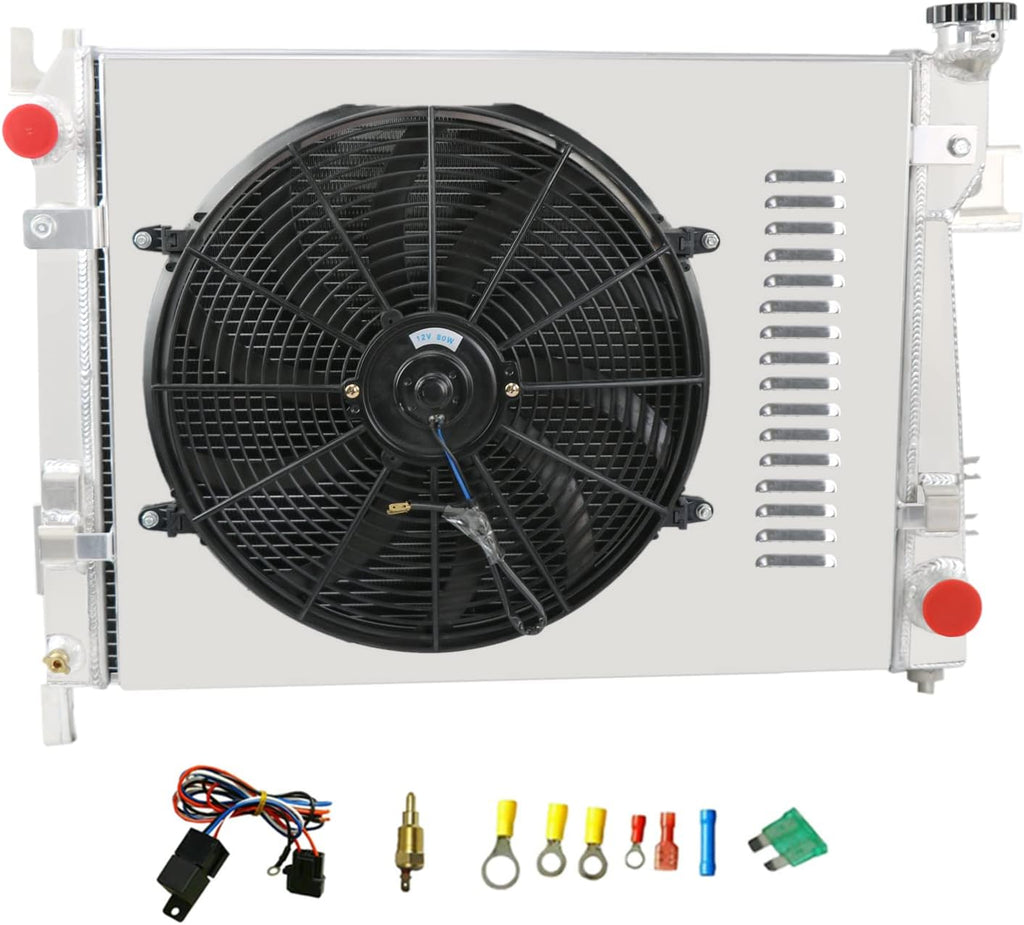 2 Row All Aluminum Radiator with Shroud Fan and Thermostat Relay Kits H46376