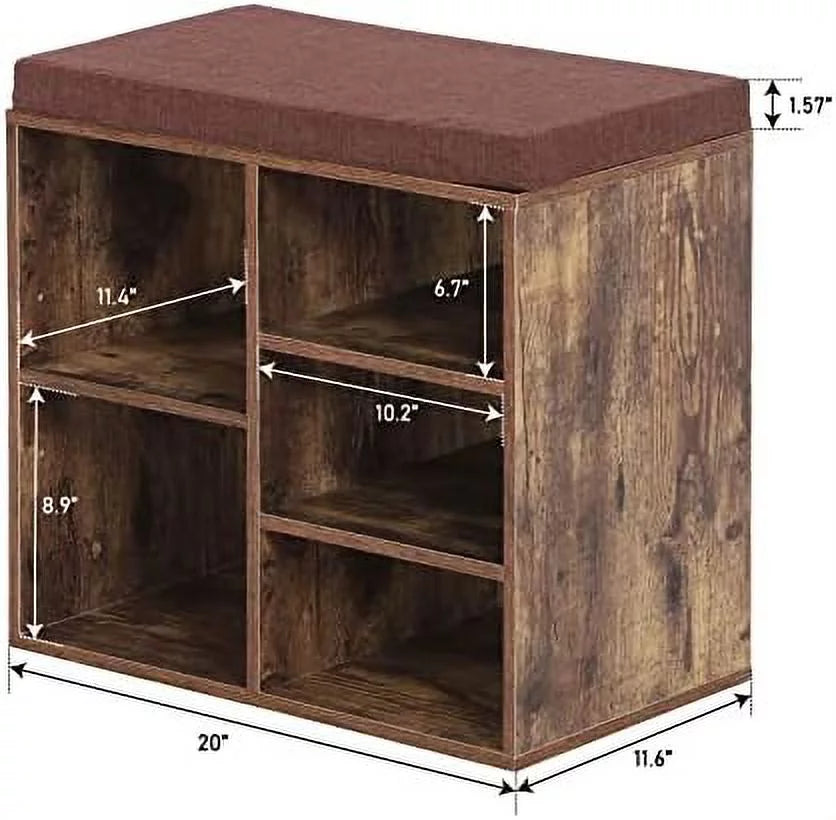 Shoe Storage Bench with Seating Cushion and Adjustable Shelves I265040