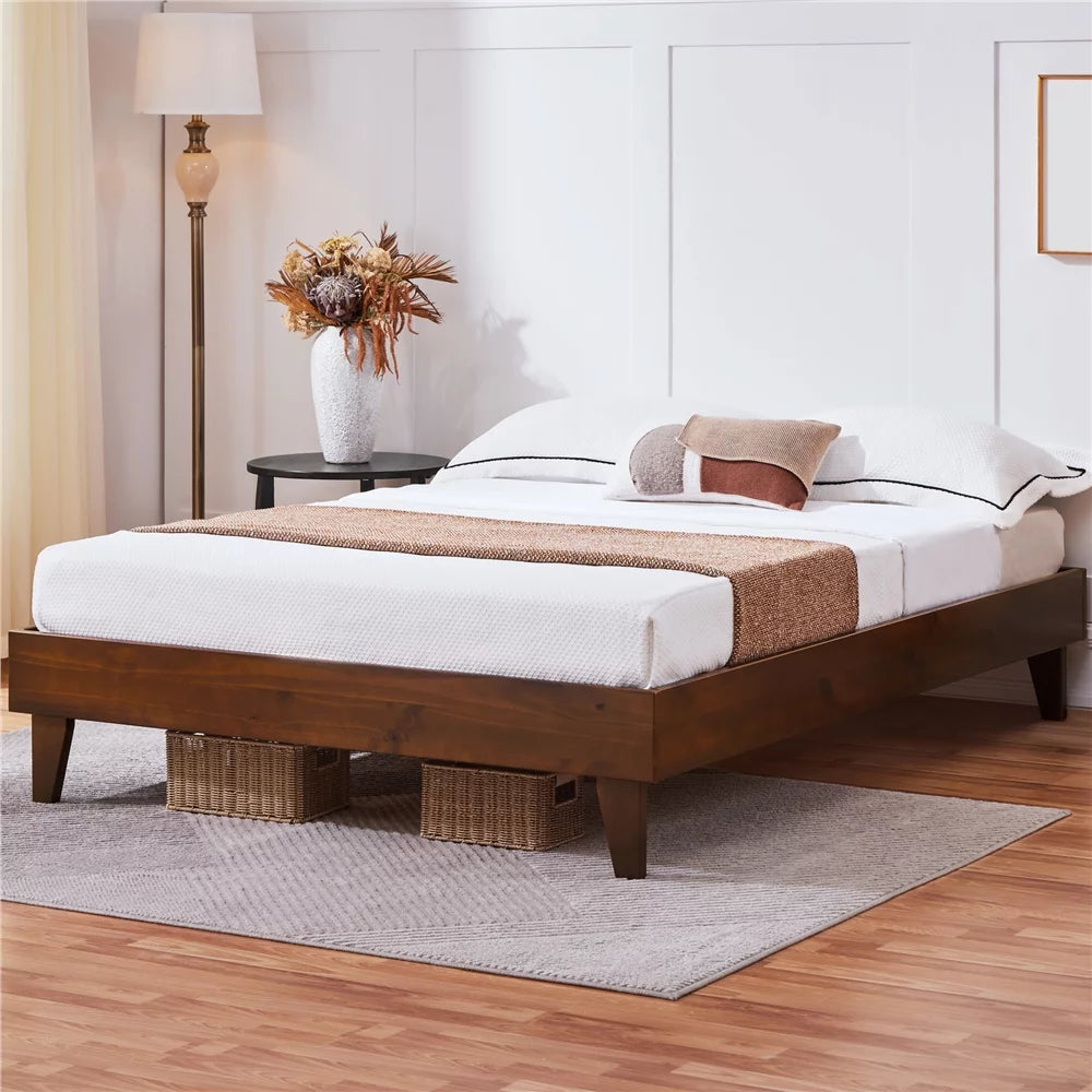 Queen Size Platform Bed Frame with Wood Slat Support T464619