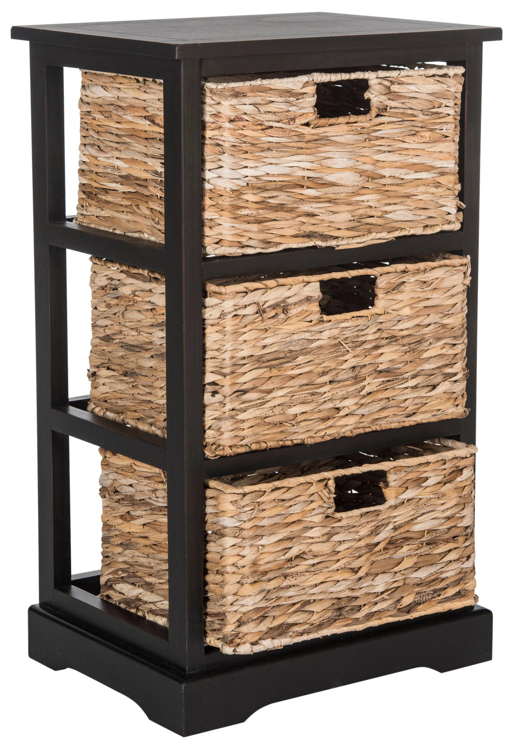 Distressed Black Wicker Basket Storage Side Table I15611