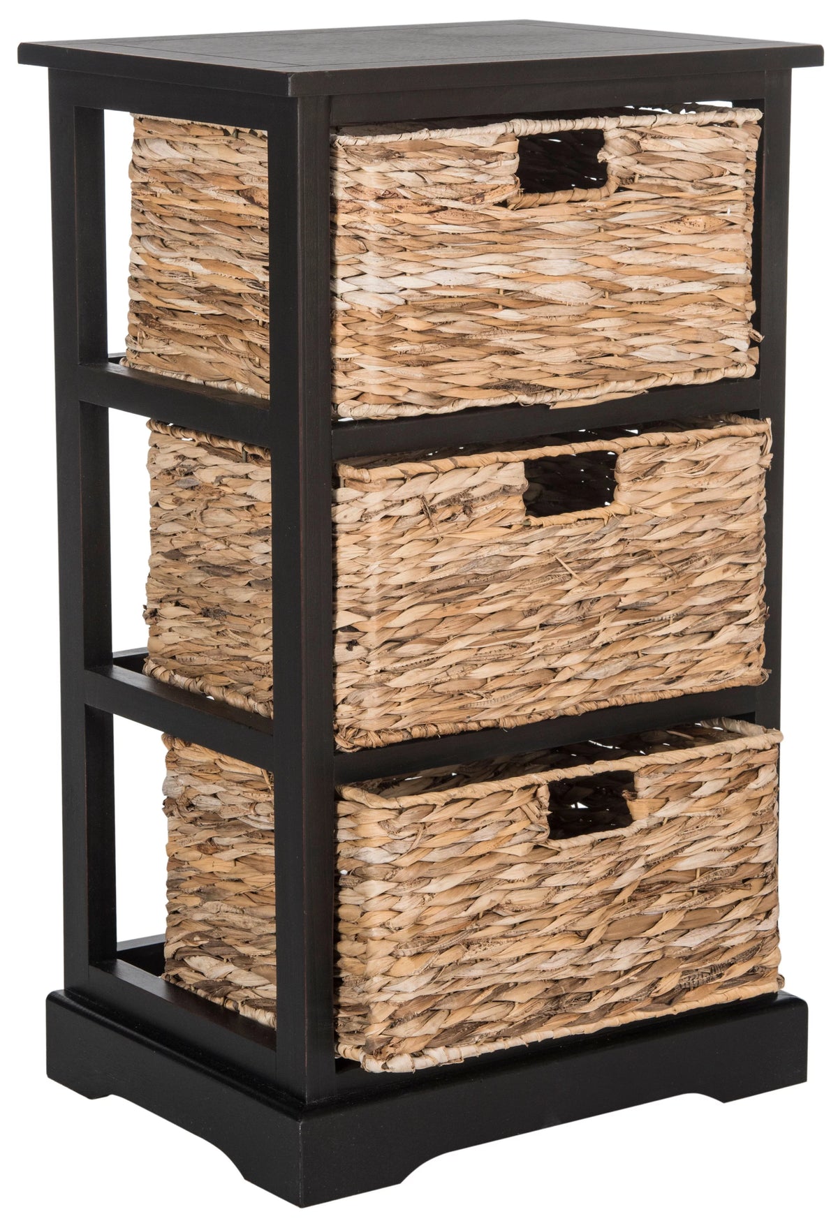 Distressed Black Wicker Basket Storage Side Table I15611